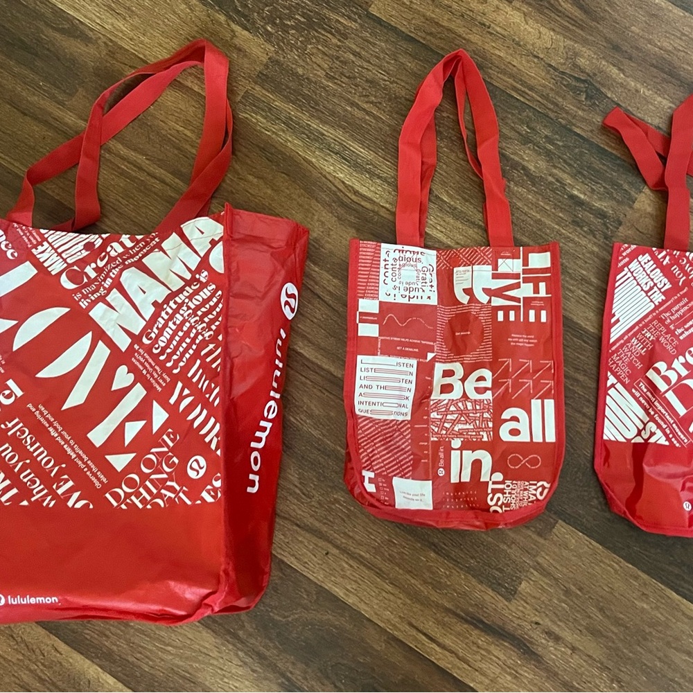 Set of 4 Lululemon Athletica Red/Black Tote Bags